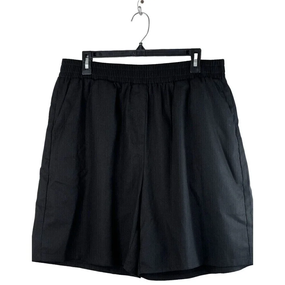 KANCY KOLE Womens Casual Shorts Size XL Elastic Waist Pull on Black Linen Blend